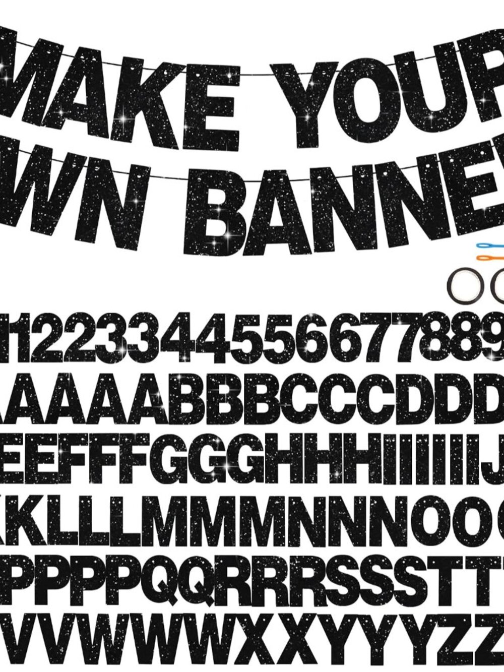 Glitter Black 116 PCS A-Z DIY Letter Custom Banner Party Decor